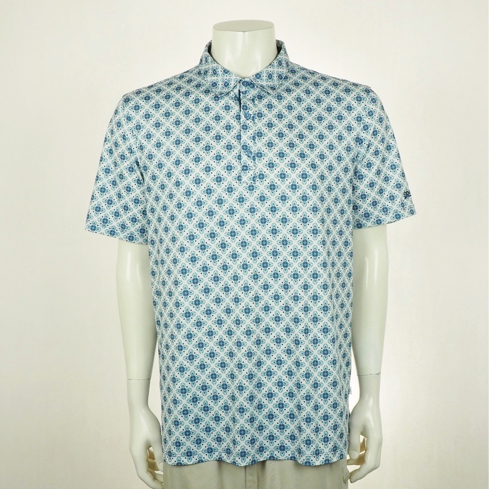 7 Diamonds Golf Polo Shirt Mens Large White Floral Geometric Performance Blend